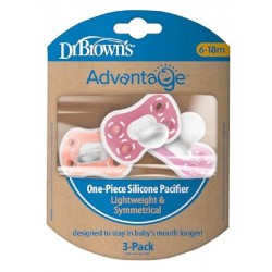 NEW 3/PACK Dr. Brown's Advantage One Piece Silicone Pacifiers 6 -18m