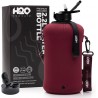 NEW H2O Capsule 2.2L Half Gallon Water Bottle with Storage Sleeve and Covered Straw Lid – BPA Free Large Reusable Drink Container with Handle - Big Sports Jug, 2.2 Liter (74 Ounce) Maroon