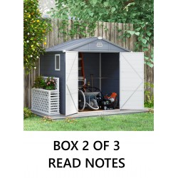 NEW - (AS-IS) BOX 2 OF 3 - READ NOTES - Outsunny 8' x 6' Plastic Garden Storage Shed with Latch Door, Vents, Sloped Roof, Light Grey