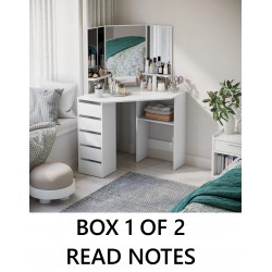 NEW - (AS-IS) BOX 1 OF 2 - READ NOTES  HOMCOM Corner Dressing Table, Makeup Desk with 3-piece Mirror and 5 Drawers, White