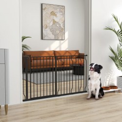 NEW  PawHut 30- 57 Easy Install Pet Gate w/ Door & Double Locking System, Extra Wide Dog Gate for Stairs, Hallways, Black