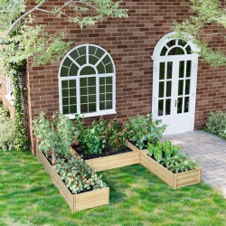 NEW Outsunny DIY 5-box Garden Planter with Open Bottom for Outdoor Plants, Vegetables, Flowers, Herbs, Natural Wood