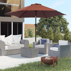 NEW Outsunny 8.5FT Patio Umbrella, Round Garden Parasol with 6 Ribs, Market Sunshade Tilt Canopy w/ Crank Handle for Outdoor, Coffee