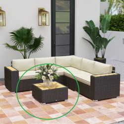 NEW Outsunny Outdoor Rattan Patio Furniture Wood-Plastic Coffee Table