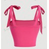 NEW XS SHEIN MOD Women's Rose-Red Pleated Shoulder Knot Halter Neck Tank Top