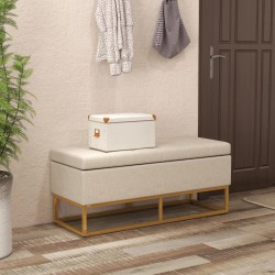 NEW HOMCOM Storage Ottoman with Flip Top, Upholstered Storage Bench, Linen Fabric Footstool with Steel Legs for Living Room, Bedroom, Beige