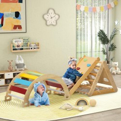 NEW Qaba 7 in 1 Pikler Triangle Set with Ramp, Arch Ladder, for 18-48 Months, Multicolour