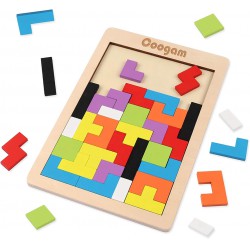 NEW Coogam Wooden Blocks Puzzle Brain Teasers Toy Tangram Jigsaw Intelligence Colorful 3D Russian Blocks Game STEM Montessori Educational Gift for Kids (40 Pcs)