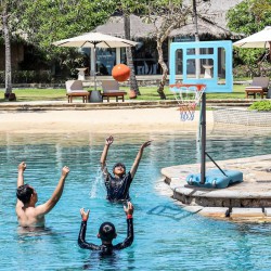NEW Soozier Poolside Basketball Hoop Stand, 36.5-48.5 Height Adjustable Portable Hoop System Goal Stand, w/ Clear Backboard & Fillable Base for Adults & Teens, Blue