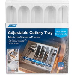 NEW Camco 43503 RV Adjustable Cutlery Tray (White)