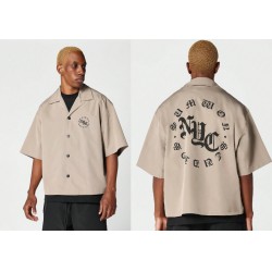 NEW LARGE SUMWON MEN'S Boxy Fit Nylon Shirt With Front And Back Graphic Print