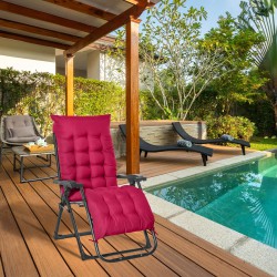 NEW Outsunny Reclining Zero Gravity Chair with Adjustable Backrest, Folding Garden Sun Lounger with Removable Cushion and Headrest, Wine Red
