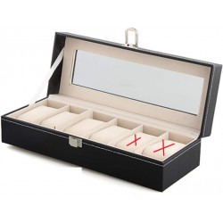 NEW (read notes) Watch Box,Watch Storage Box,HONGFEISHANGMAO Watch Storage Black PU Leather Watch Storage Case Glass Lid Organizer Box 6 Slot Watch Box Display Case Jewelry Storage Watch Holder Organizer Jewelry Box