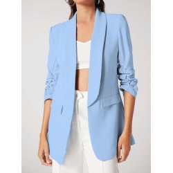 NEW SIZE 4X BizChic Women's Classic Light Blue Blazer Jacket, Suitable For Daily Commute, Long Sleeve Outerwear, Business & Casual, Spring/Autumn