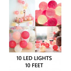 NEW 10 LED LIGHTS XIYUNTE Cotton Ball String Light Indoor Decor, 3m/10ft White/Pink Cotton Ball Lights, USB or Battery Powered Led Fairy Lights for Bedroom, Kids Room, Wedding, Party, Home Decor