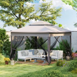 NEW Outsunny 11' x 11' Pop Up Canopy 2-Tier Soft Top Shelter Event Tent w/ Netting Carry Bag for Patio Backyard Garden, Grey