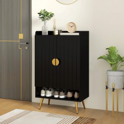 NEW HOMCOM Entryway Shoe Storage Cabinet, Narrow Shoe Cabinet with Adjustable Shelves and Open Shelf for 15 Pairs of Shoes, Black