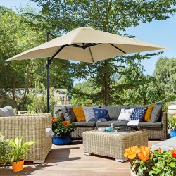 NEW Outsunny 8' x 8' Square Patio Hanging Offset Umbrella with 360° Rotation, Aluminum Outdoor Cantilever Parasol with Crank & Tilt, Sun Canopy Shelter with Cross Base