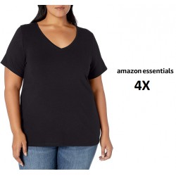 NEW WOMENS 4X Amazon Essentials Women's Plus Size Short-Sleeve V-Neck T-Shirt, BLACK