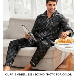 NEW MENS/WOMEN'S SIZE MEDIUM GREEN SILK/SATIN CHECKERED PAJAMA SET