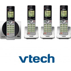 NEW VTech DECT 6.0 Four Handset Cordless Phones with Caller ID, Backlit Keypads and Screens, Full Duplex Handset Speakerphones, Call Block Silver/Black - CS6919-4