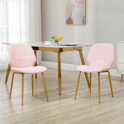 NEW HOMCOM Modern Dining Chairs Set of 2, Upholstered Dining Room Chairs with Backrest, Padded Seat and Steel Legs, Pink