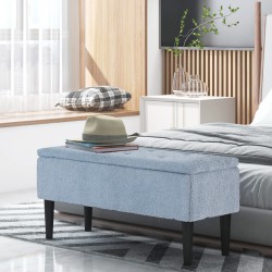 NEW HOMCOM Modern Storage Bench, Ottoman with Storage and Teddy Velvet Upholstery for Living Room, Bedroom, Blue