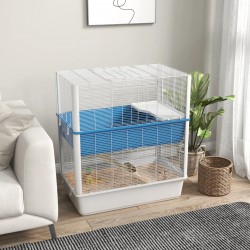 HANDLED PawHut Large Hamster Cage with Accessories, Rat Cage Gerbil Habitat with Detachable Bottom, Ramps, Platform, Food Bowl, Water Bottle, 31 x 18 x 35
