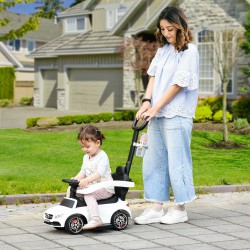 NEW Aosom 2 in 1 Push Car for Toddlers for 1-3 Years Old, Officially Licensed AMG C63 Baby Car, Kids Stroller Sliding Car with Sun Canopy Foot Rest Horn Sound Safety Bar Cup Holder, White
