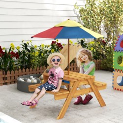NEW Outsunny Toddler Water Table Kids Sand & Water Table with Removable Foldable Umbrella for Patio Lawn Garden, Aged 3-6 Years Old
