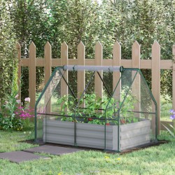 NEW Outsunny Steel Outdoor Raised Garden Bed with Greenhouse, Cover,  Roll Up Door, Dual Use, 50x37.4x36.2, Clear