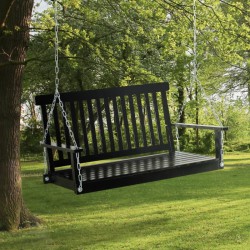 NEW Outsunny 2-Seater Patio Swing Chair, Fir Wooden Porch Swing with Slatted Design, Hanging Chains for Outdoor, Garden, Black