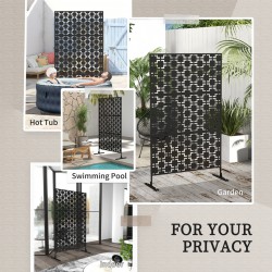 NEW Outsunny 6.5FT Decorative Outdoor Divider, Metal Privacy Screen with Stand, Grid Style, Black