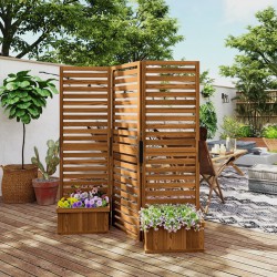 NEW  Outsunny Outdoor Privacy Screen Wood Privacy Panel with 4 Planter Boxes, Raised Bed with 3 Panels, Drainage Holes