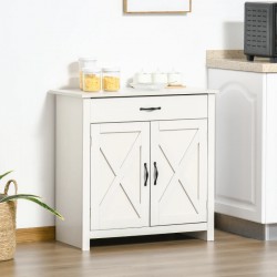 NEW HOMCOM Farmhouse Sideboard Buffet Cabinet, Storage Cabinet with Barn Doors, Distressed White