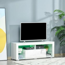 NEW HOMCOM TV Stand for 55-Inch TVs, High Gloss TV Bench with LED Lights, Remote Control, Storage Drawer and Shelves, Entertainment Unit for Living Room, Bedroom, White
