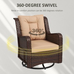 NEW Outsunny PE Rattan 360° Swivel Patio Chair with Cushion, Brown