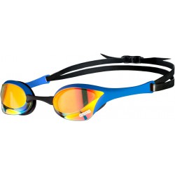 NEW Arena Unisex Cobra Ultra Swipe Racing Swim Goggles for Men and Women Swipe Anti-Fog Technology Polycarbonate Mirror Lens, Yellow Copper/Blue