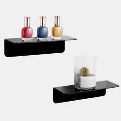 NEW 2 Pcs - 9 INCH - Acrylic Floating Shelves, Small Shelf for Wall No Nails Self Adhesive Shelves Bedroom Display Floating Shelves for Photo, Alarm Clock, Plant - Black Shelves