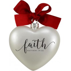 NEW Lighthouse Christian Products Faith Silver Tone Heart 3.5 x 3.5 Glass Christmas Ornament