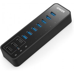 NEW Anker 10 Port 60W Data Hub with 7 USB 3.0 Ports and 3 PowerIQ Charging Ports for MacBook, Mac Pro/Mini, iMac, XPS, Surface Pro, iPhone 7, 6s Plus, iPad Air 2, Galaxy Series, Mobile HDD, and More