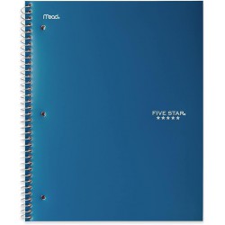 NEW Five Star 1-Subject Spiral Notebook, 8.5 x 11 Sheet Size, Quad Ruled, 200 Pages/100 Sheets, Neat Sheet Perforated Pages, Wirebound, Blue Poly Cover, 1 Notebook (06038A)