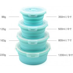 NEW Collapsible Bento Foldable Silicone Collapsible Lunch Box Bento Box for Food Display Case Microwave Safe Storage Bowl-Blue_500ml