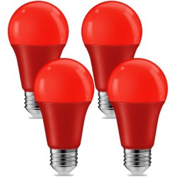 NEW  4 Pack 9W 120V E26 Base A19 LED Colored Light Bulb, 60W Equivalent Red LED Lights for Party Christmas Decor and Halloween Lighting