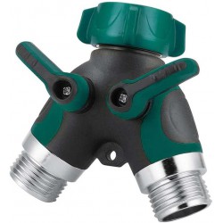 NEW Hose distributor, two-way heavy-duty, garden hose distributor, faucet distributor, outdoor faucet distributor, water hose adapter, faucet distributor, all-metal, with shut-off valve (green)