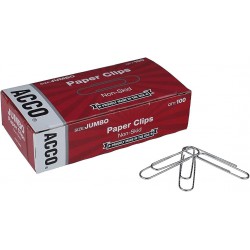 NEW ACCO Paper Clips, Non-skid, No.4 Jumbo Size, Box Of 100 Clips (5050572585)