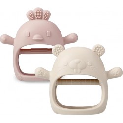NEW PandaEar 2 Pakc Silicone Baby Teething Toys| Baby Hand Teether Mitten for Sucking Needs| Baby Chew Toys Hand Pacifier for Soothing Teething Pain Relief (White/Pink)