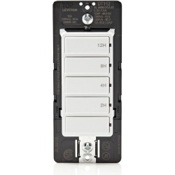 HANDLED Leviton Countdown Timer Switch for Household Lights, heaters and Exhaust Fans, 2-4-8-12 Hour, No Neutral Wire Required, Single Pole, 15A, 1/2 HP/9.8A Fan/Motor, DT112-1LW, White