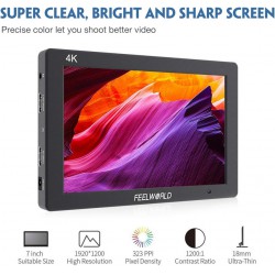 HANDLED (READ NOTES) FEELWORLD T7, 7 inch Camera Field Monitor Full HD 1920x1200, 4K HDMI Input/Output