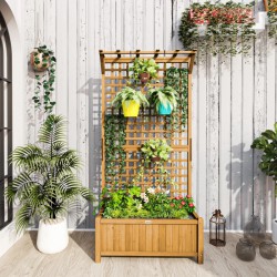 NEW Outsunny Wood Planter with Trellis for Vine Climbing, Raised Garden Bed, Privacy Screen for Backyard, Patio, Deck, Yellow